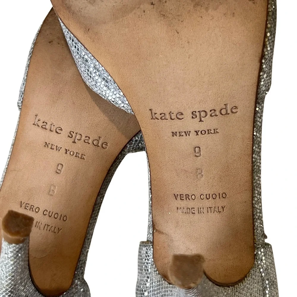 kate spade Heels Glitter Sage D’Orsay Peep Toe Pumps Sparkly Silver Starlight 9
